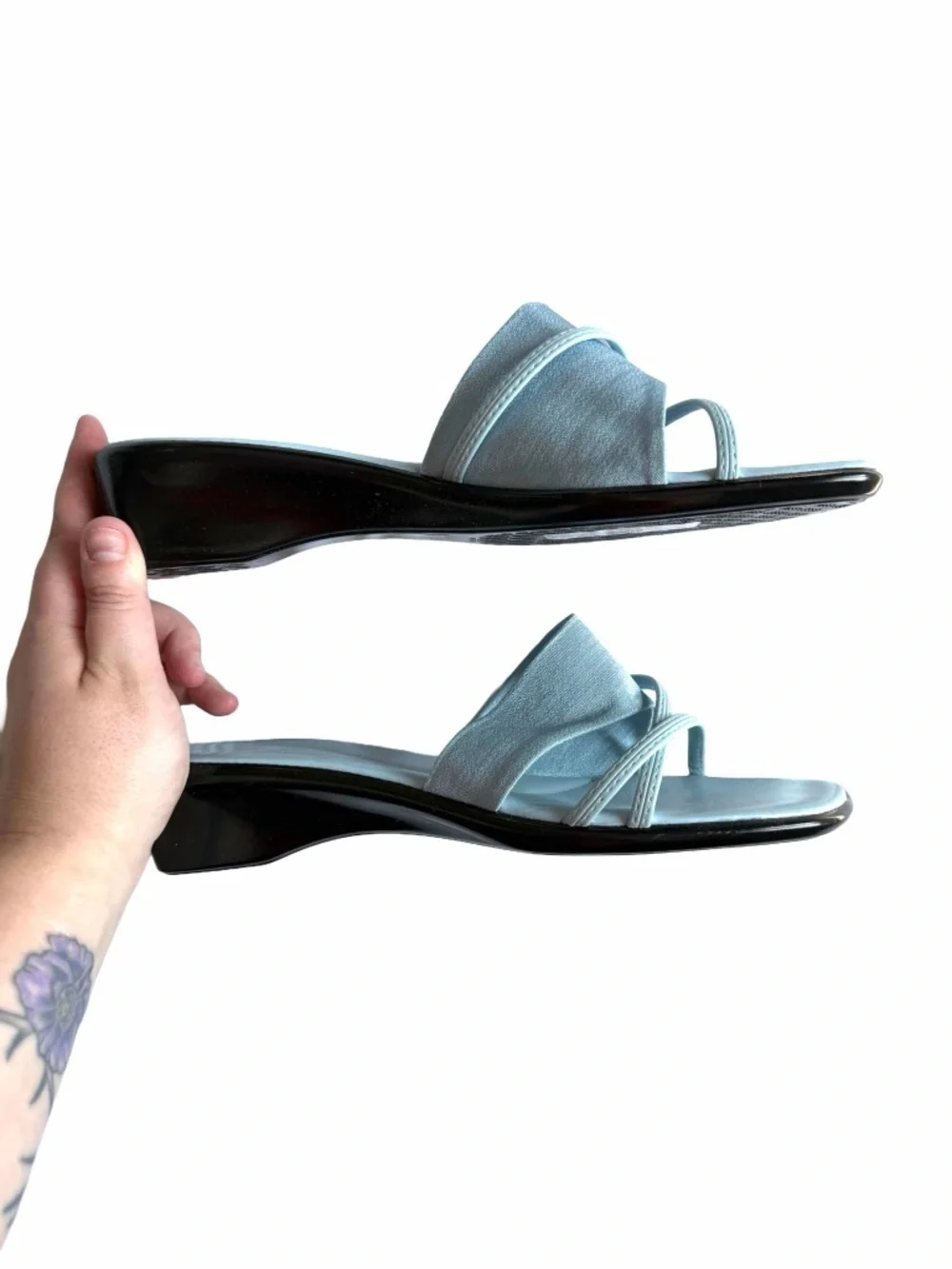 Italian Shoemakers Powder Blue Twisted Strap Slide Mules NWOT Sparkles - Picture 3 of 6